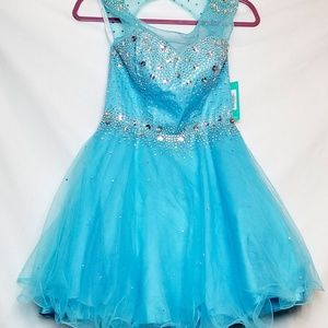 Short Beaded Tulle Sky Blue Homecoming Dress  Sz 2